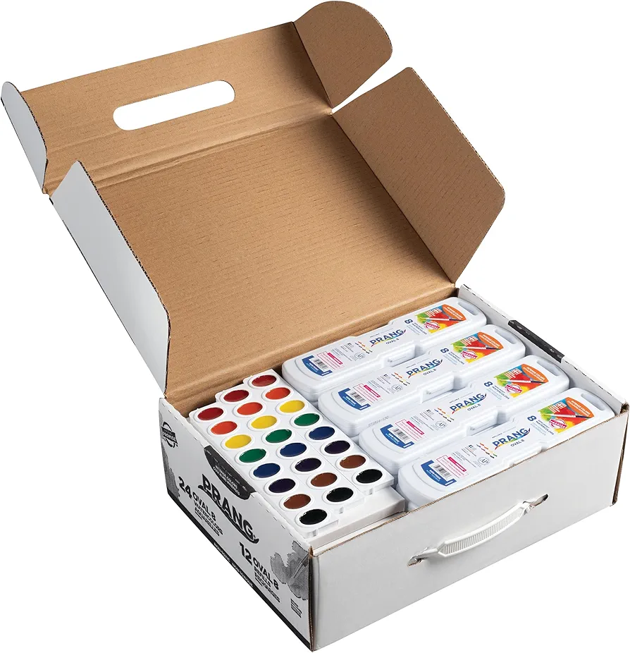 Prang Oval Pan Watercolor Set Master Pack, 8 Assorted Colors, 12 Refill Trays, 24 Paint Sets