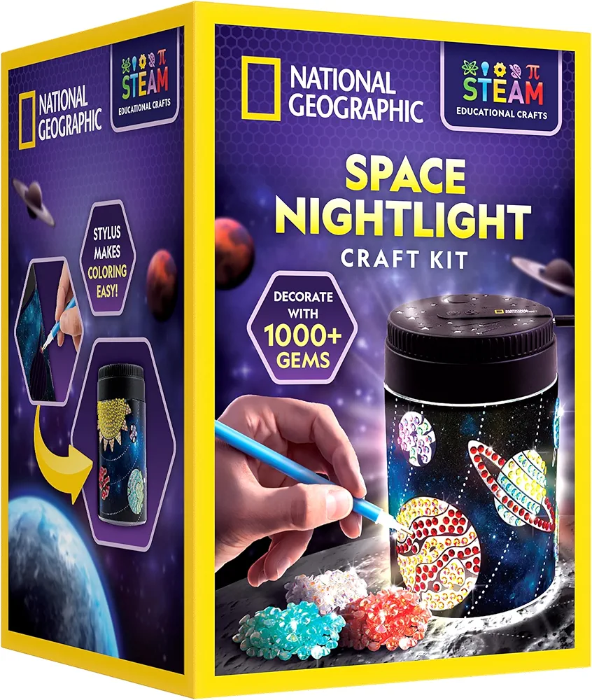 NATIONAL GEOGRAPHIC Diamond Painting Solar System Night Light - Make Your Own Night Light with 1000+ Gems to Decorate, Arts and Crafts Kits for Kids ages 8 9 10 11 12, DIY Space Gift, Planets for Kids