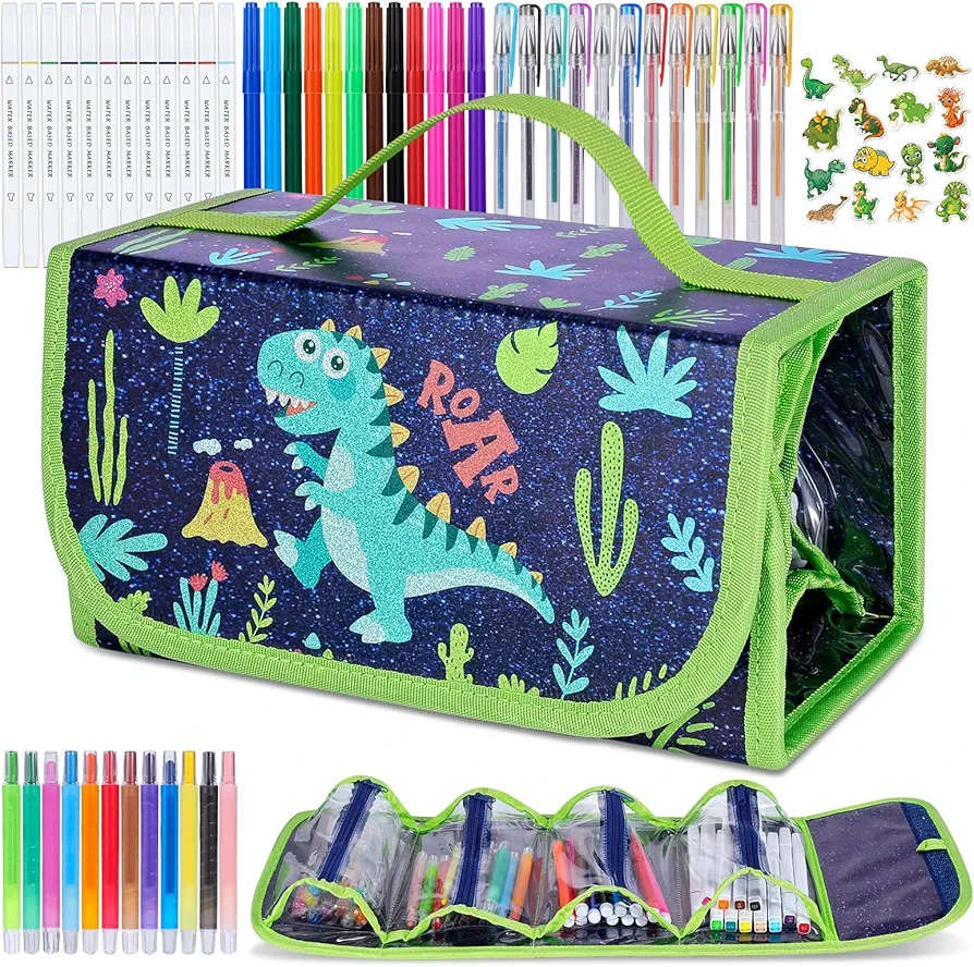 Dinosaur Markers for Kids 4-8 with Pencil Case, 48PCS Scented Markers for Boys Dinosaur Gifts, Coloring Pens Art Supplies Back to School Birthday Gifts for Kids Ages 5 6 7 8 9