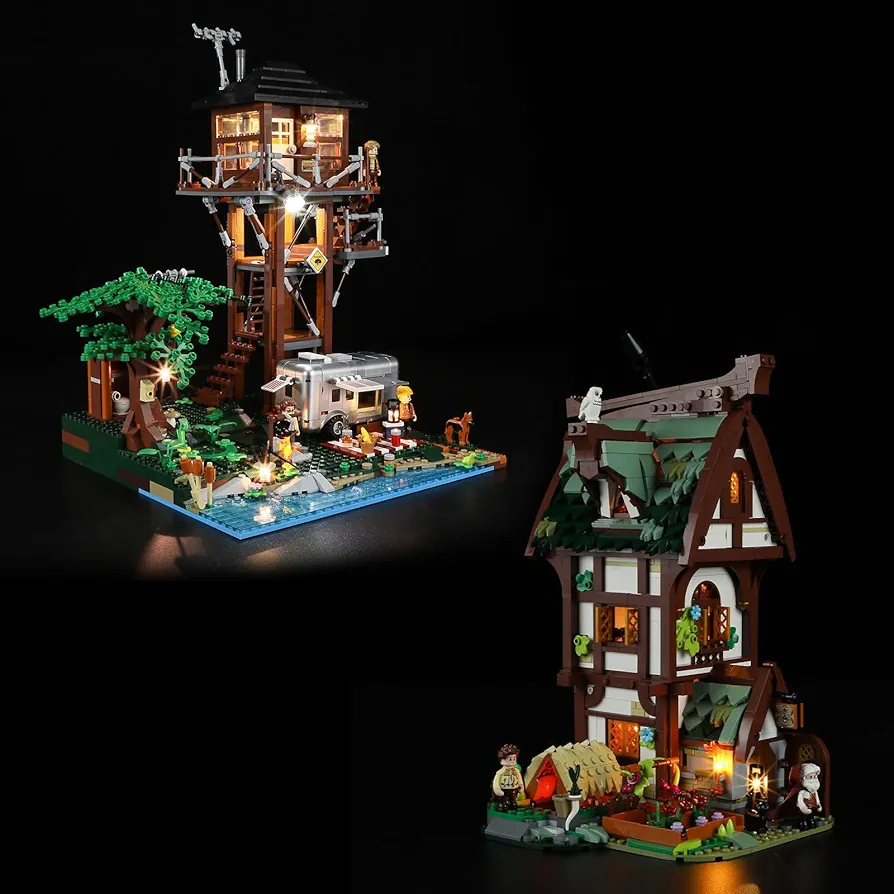 FUNWHOLE Lighting Building Bricks Set Lookout Campground and Medieval Apothecary Shop