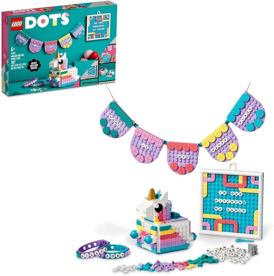 LEGO DOTS Unicorn Creative Family Set, 5in1 Toys with Letter Board, Bracelet Making Craft Set, Creative Hobby for Girls and Boys from 6 Years 41962