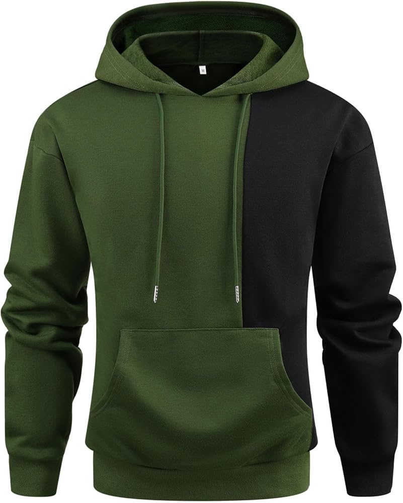 Aimeilgot Men's Novelty Color Block Pullover Hoodie Casual Long Sleeve Hooded Sweatshirt with Pocket