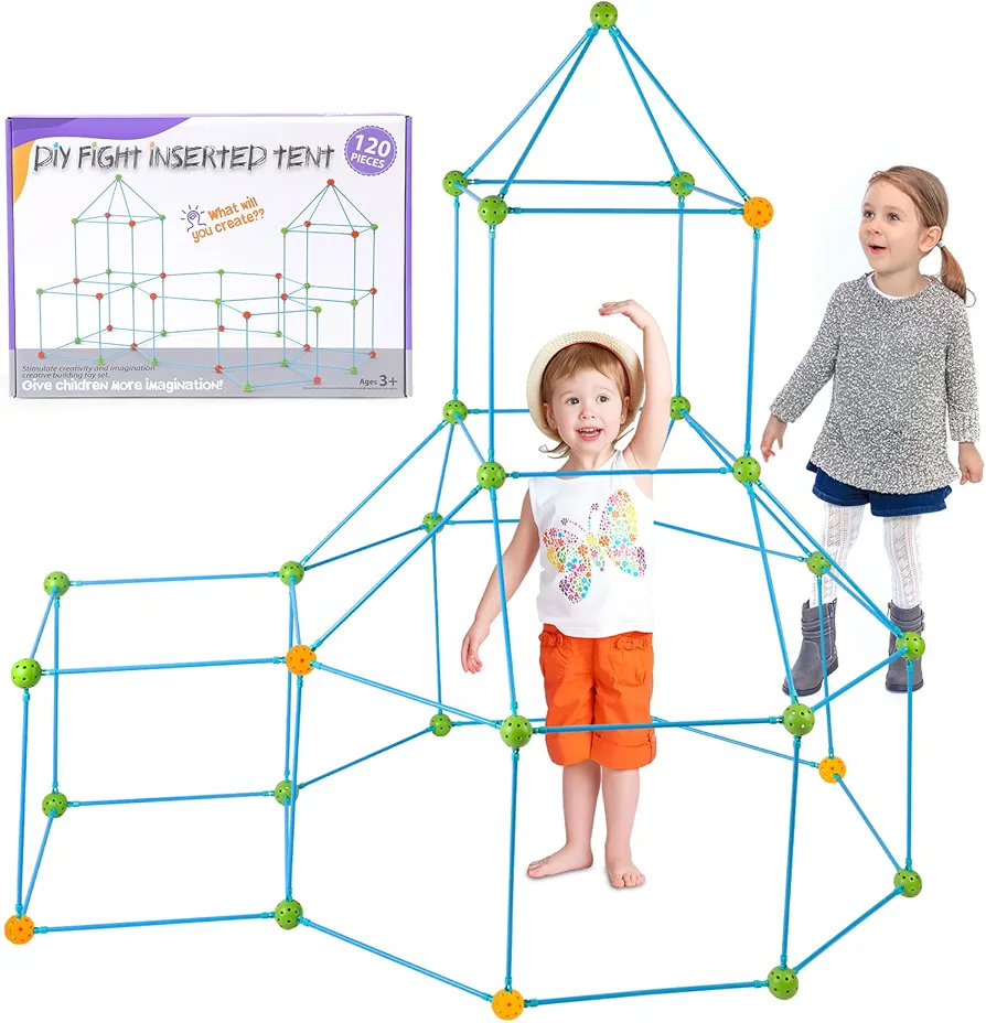 120Pcs Fort Building Kit for kids 3 4 5 6 7 8 9 10 11 12years old, Stem building Toys for Boys and Girls, Creative Fort Building Kit for Indoor and Outdoor