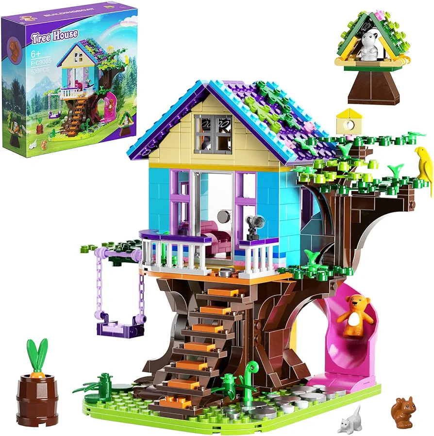 Girls Building Blocks Tree House STEM Building Toy, Forest House Building Bricks with Swing and Animals, Compatible for Lego, Best Gift for 6 7 8 9 10+ Girls Boys