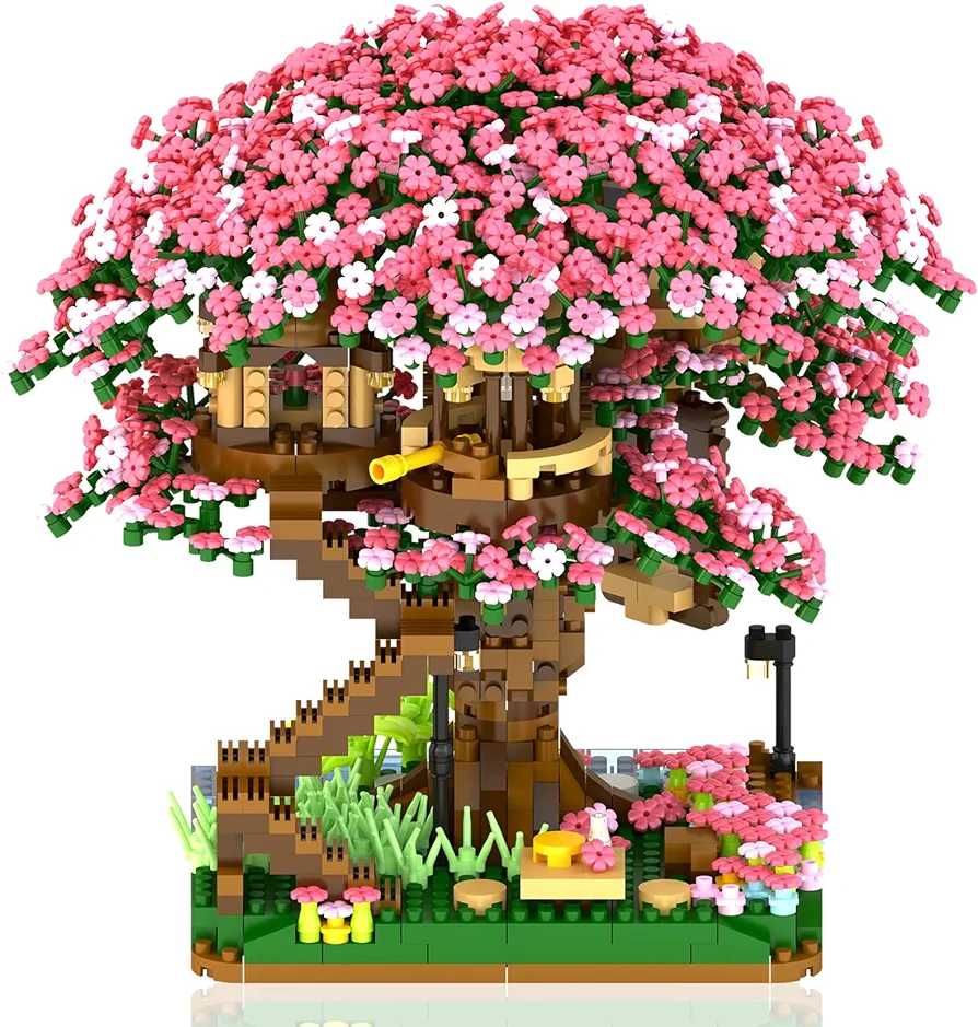 2008PCS Cherry bonsai tree building sets for girls and boys, Mico mini building blocks of cherry blossom bonsai tree kit,Mini bricks Sakura Tree House, Good gift choice for Kids and Adults.