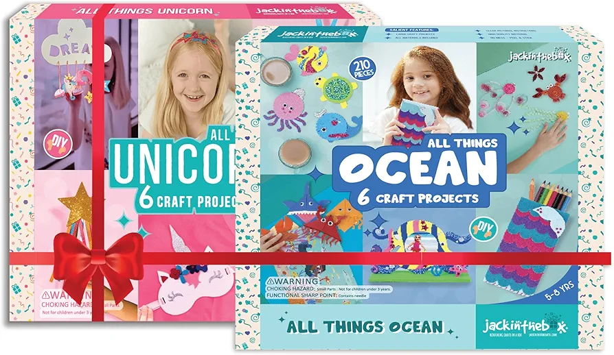 jackinthebox Gift for Little Girls (Unicorn 6-in-1 + Under The sea) Craft Kit for Kids Under The sea & Unicorn Themed Arts and Crafts for Girls | Best Gift for Kids Ages 3 4 5 6 7 8 Years