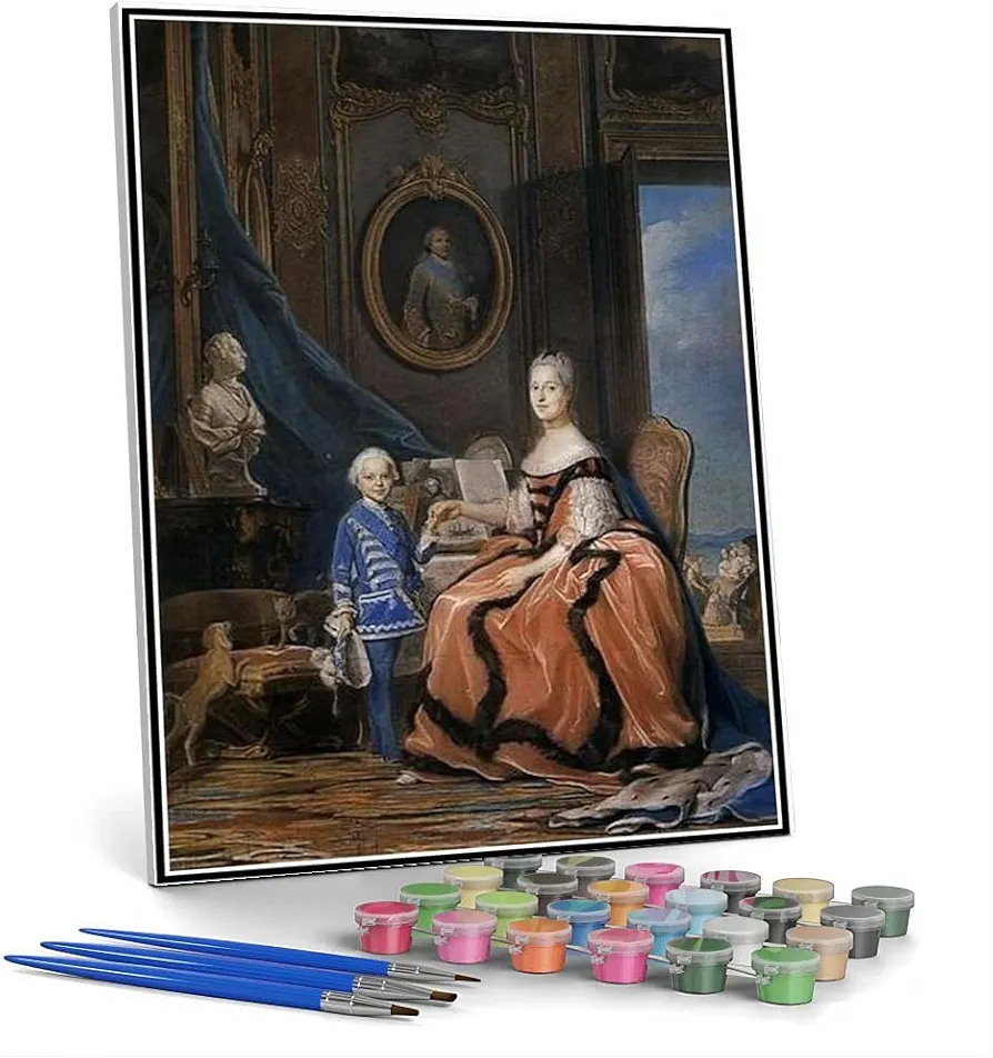 Paint by Numbers Kits for Adults and Kids Marie Josephe of Saxony Dauphine and A Son Painting by Maurice Quentin De La Tour Arts Craft for Home Wall Decor