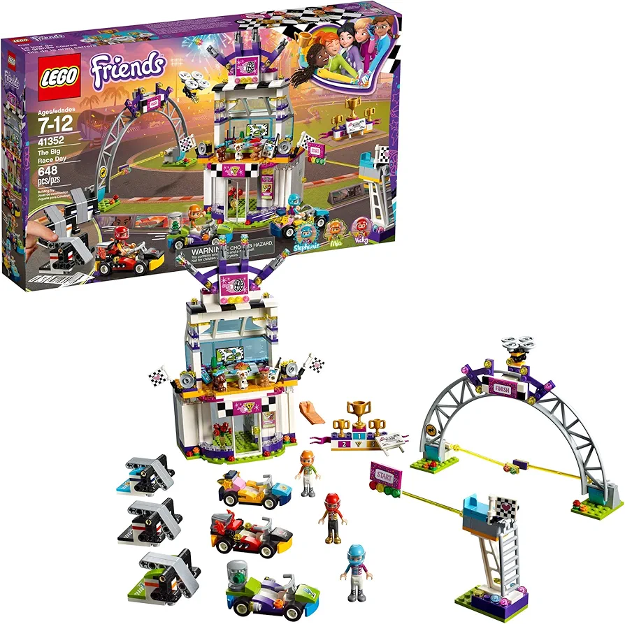 LEGO Friends The Big Race Day 41352 Building Kit, Mini Go Karts and Toy Cars for Girls, Best Gift for Kids (648 Piece)