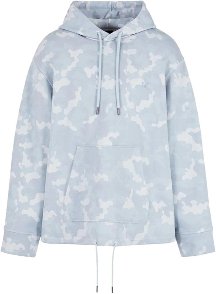 A | X ARMANI EXCHANGE Men's All Over Camo Print Pullover Hoodie Sweatshirt, CELESTIAL BLUE