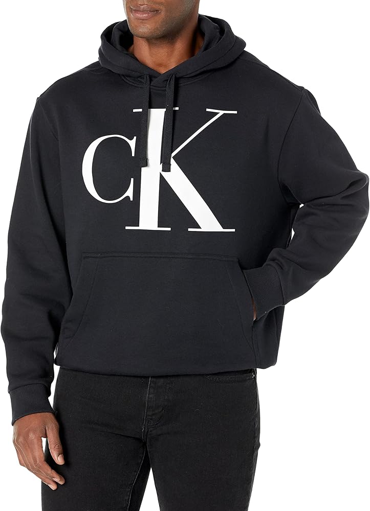 Calvin Klein Men's Monogram Logo Fleece Hoodie, Black Beauty, Extra Extra Large