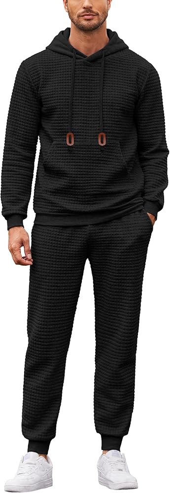 COOFANDY Men's Sweatsuits Sets 2 Piece Outfits Hooded Athletic Tracksuit Plaid Jacquard Jogging Suit Set