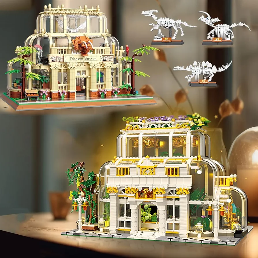 PAN TASY Mini Building Set for Adults Dinosaur Museum Toy, Botanical Garden Building Toy