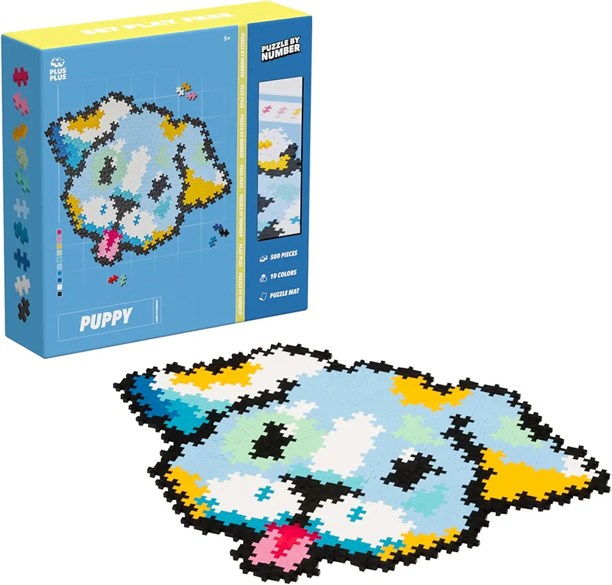 Plus-Plus - Puzzle by Number - Puppy - 500 pieces - Building Blocks, Building, Developing Toys for Kids, STEM, STEAM, Produced in Denmark