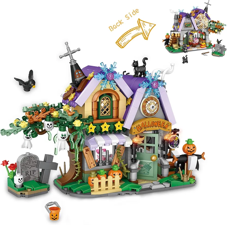 Halloween Haunted House Kits, 783 Pcs Ghost House Building Toys, Mini Bricks Halloween Party Gifts for Adults Kids, DIY Creative Room Small Collection