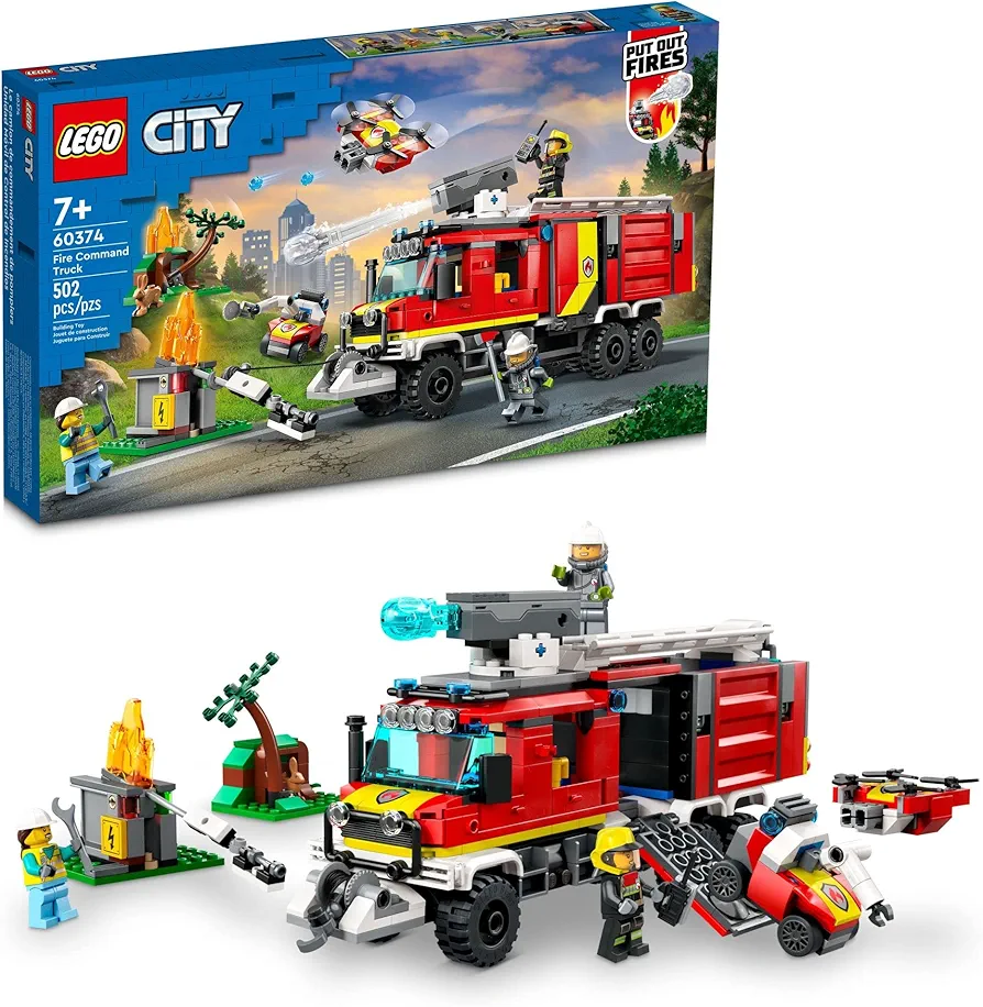 LEGO City Fire Command Unit 60374, Rescue Fire Engine Toy Set, Ultramodern Truck with Land and Air Drones, Emergency Vehicle Toys for Kids Ages 6 Plus