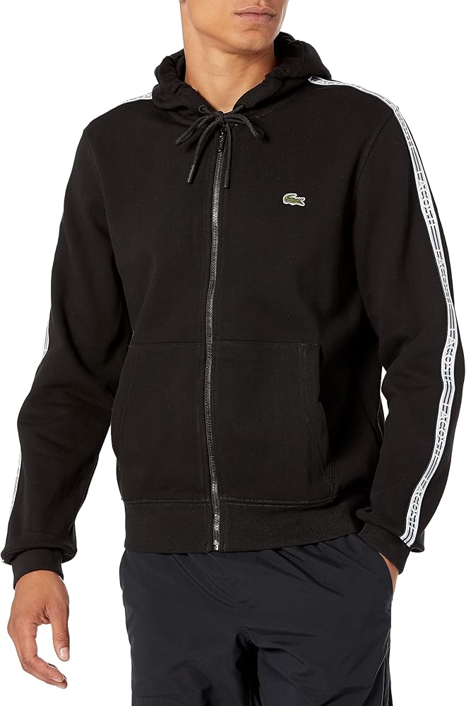 Lacoste Mens Classic Fit Branded Stripes Zip Up Hoodie