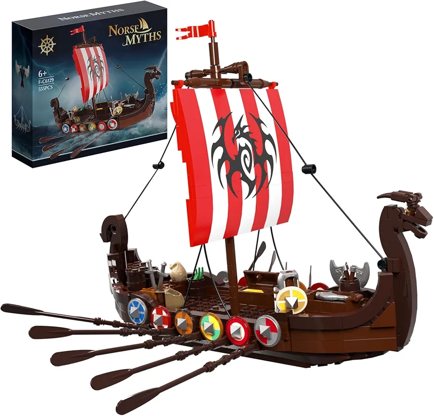 VONADO Pirate Ship Building Set, Compatible with Vikng Ship Toys, The Medieval Norse Myths Pirates Ship, Great Gift for Boys & Girls Who Love Pirate Adventures(555 Pcs)