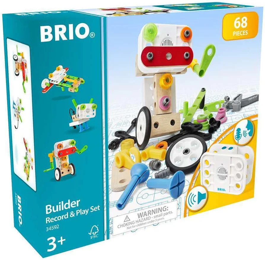 BRIO Builder 34592 - Builder Record and Play Set - 67-Piece Construction Set STEM Toy with Wood and Plastic Pieces and a Sound Recorder for Kids Age 3 and Up