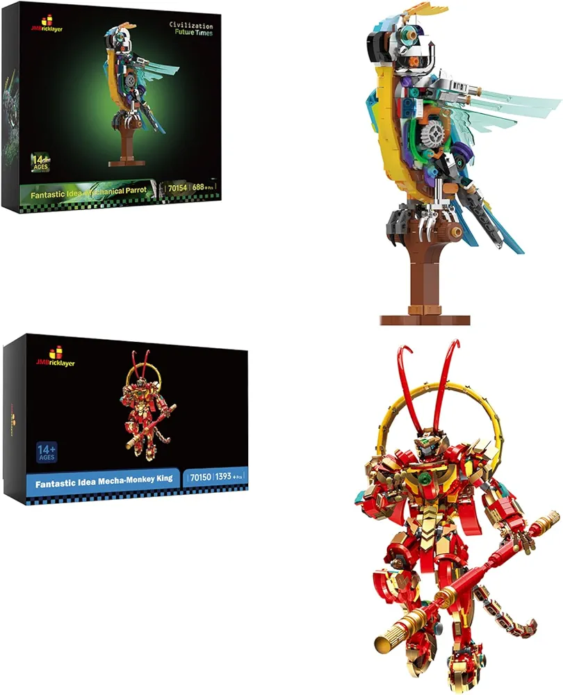 JMBricklayer Monkey King Mech Building Set 70150 & Parrot Building Toy Set 70154, Room Home Decor Office Set, Gift for Boys Girls