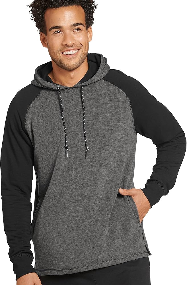 Jockey Men's Sportswear Colorblocked Lightweight Fleece Pullover Hoodie, Charcoal Grey Heather/Black, m