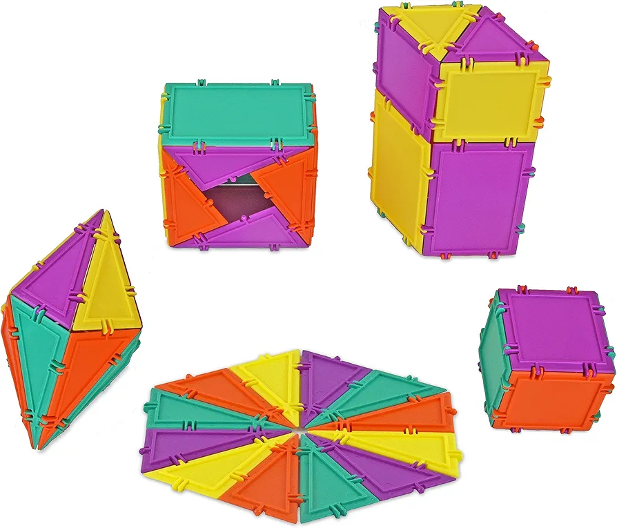 3D Building Set for Learning Math, includes Many Online Activities,32-pc, Made in USA (Triangle/Rectangle/Square)