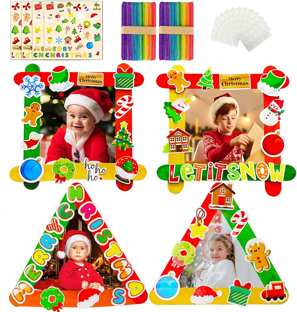 chiazllta Set of 25 Christmas Photo Frame Craft Kits for Kids Christmas DIY Picture Frame Craft Kit for School Game Home Classroom Activities Party Decorations