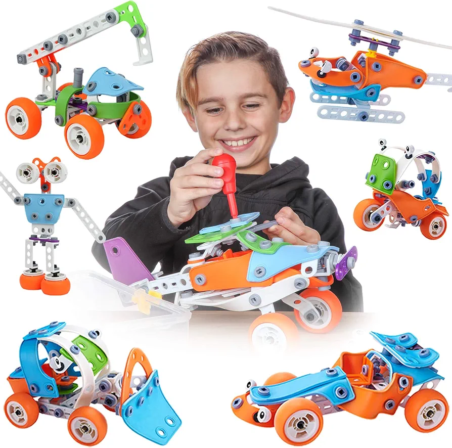 7in1 STEM Toys for 6 7 8+ Year Old Boys Girls - 163 Pcs Engineering Construction Building Educational Toy for Boys Age 6-8 | STEM Activities Fun Birthday Gift