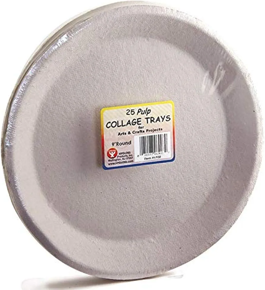 Hygloss Pulp Trays for Projects, Arts and Crafts-Food Items-Circle 9 Inches-Gray/Beige-25, 25 Pieces, Light Gray