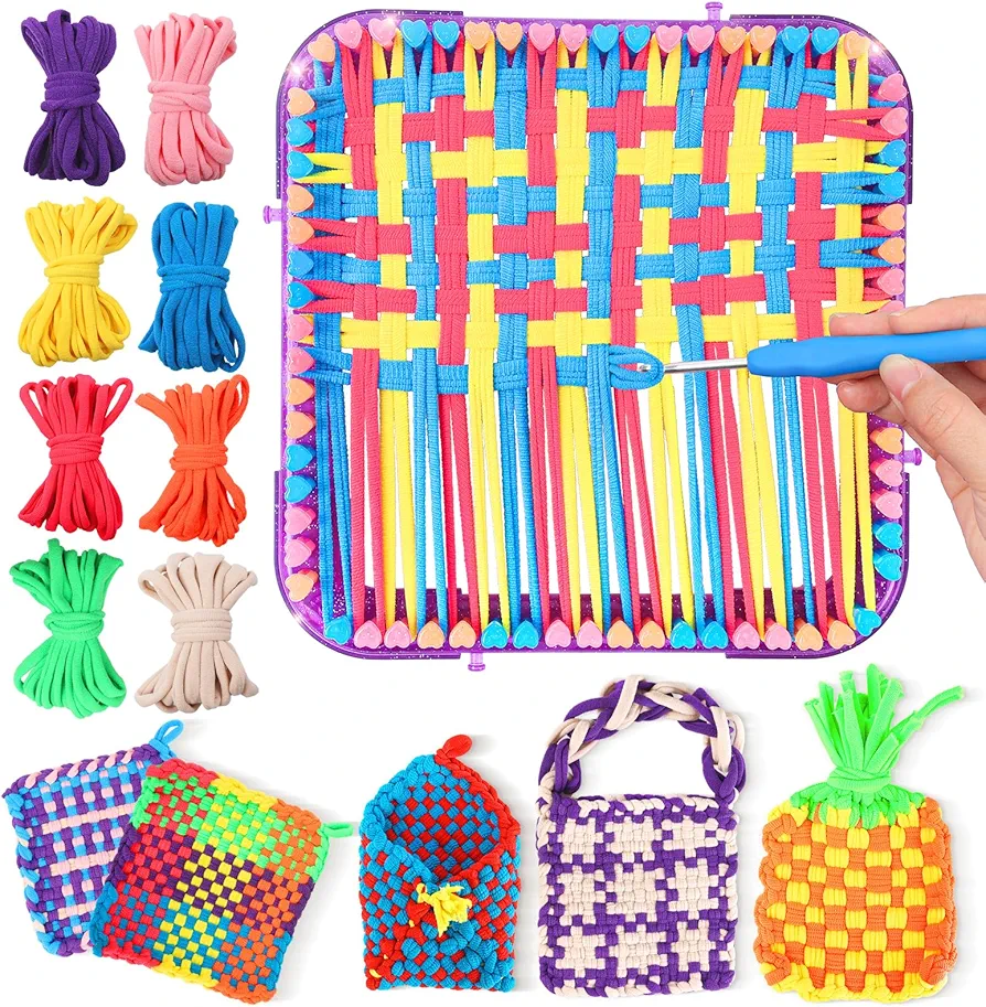 Weaving Loom Kit Toys Crafts - Arts and Crafts for Kids and Adults - Great Birthday Gifts for Girls Ages 6 7 8-12 13 Years Old - Sturdy Frame Potholder Loom Making Kits Portable Box and Craft Loops