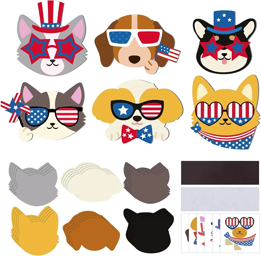 30 Sets Patriotic Pets Magnet Craft Kit 4th of July Kits for Kids DIY Independence Day Craft Memorial Day Supplies for Kids Classroom Home Activity Party