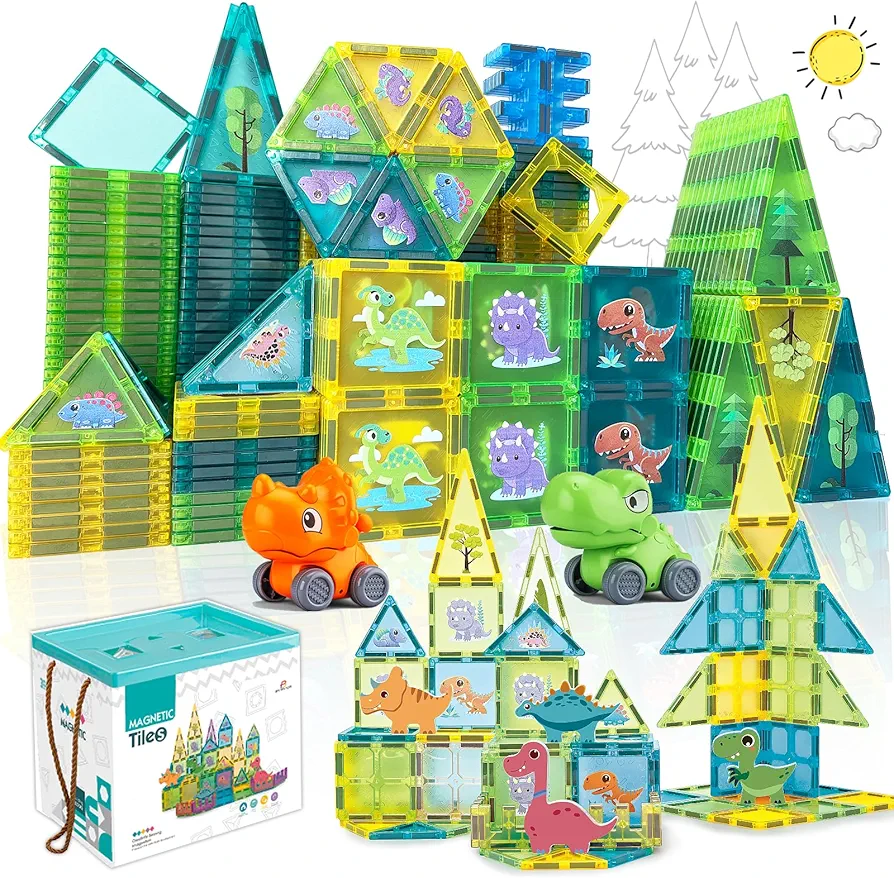 Magnetic Tiles Dinosaur Educational Magnet Tiles Building Block Toy Dino World Learning Construction Magnetic Toys Set for Boys Girls Kids Age 3 4 5 6 7 8 …