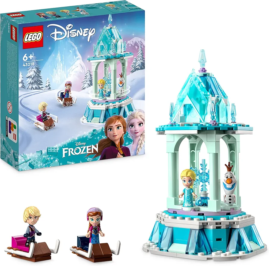 LEGO Disney Princess Anna's and Elsa's Magic Carousel, Frozen Toy, Inspired by Frozen Ice Palace with 3 Iconic Micro Doll Figures and Olaf Figure 43218