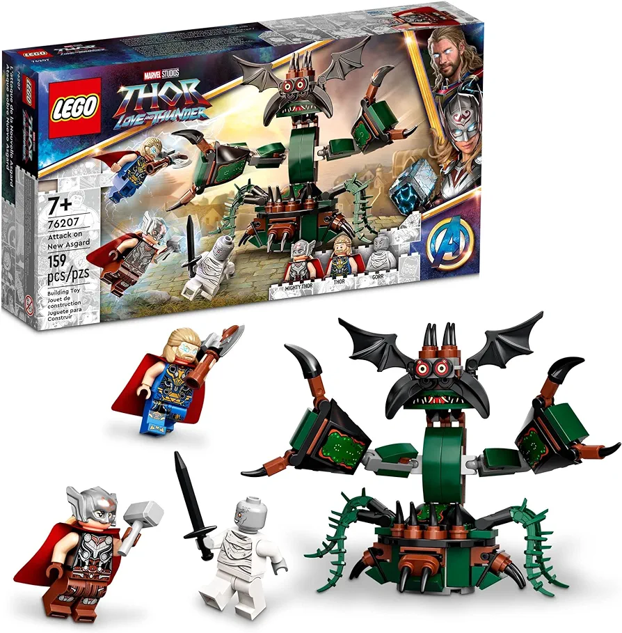 LEGO Marvel Attack on New Asgard, Thor Buildable Toy 76207 with Hammer, Stormbreaker and Monster Figure, Love and Thunder Movie Set