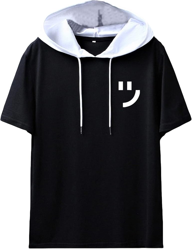 Verdusa Men's Colorblock Drawstring Graphic Hoodie Top Short Sleeve T Shirt