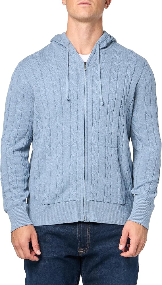 Brooks Brothers Men's Cotton Cable Knit Full Zip Hoodie Sweater