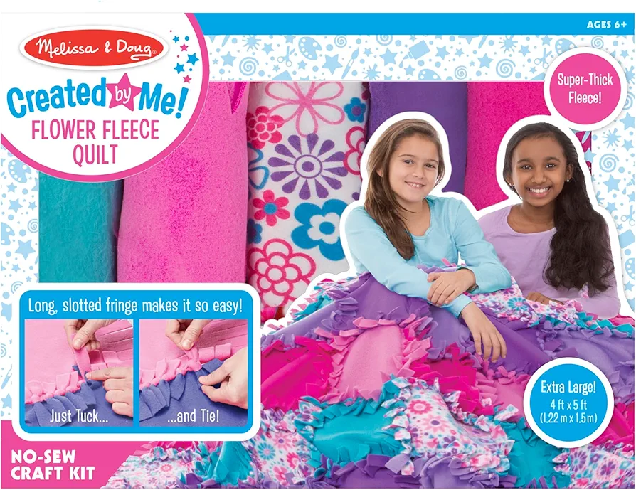 Melissa & Doug Created by Me! Flower Fleece Quilt No-Sew Craft Kit (48 squares, 4 feet x 5 feet)