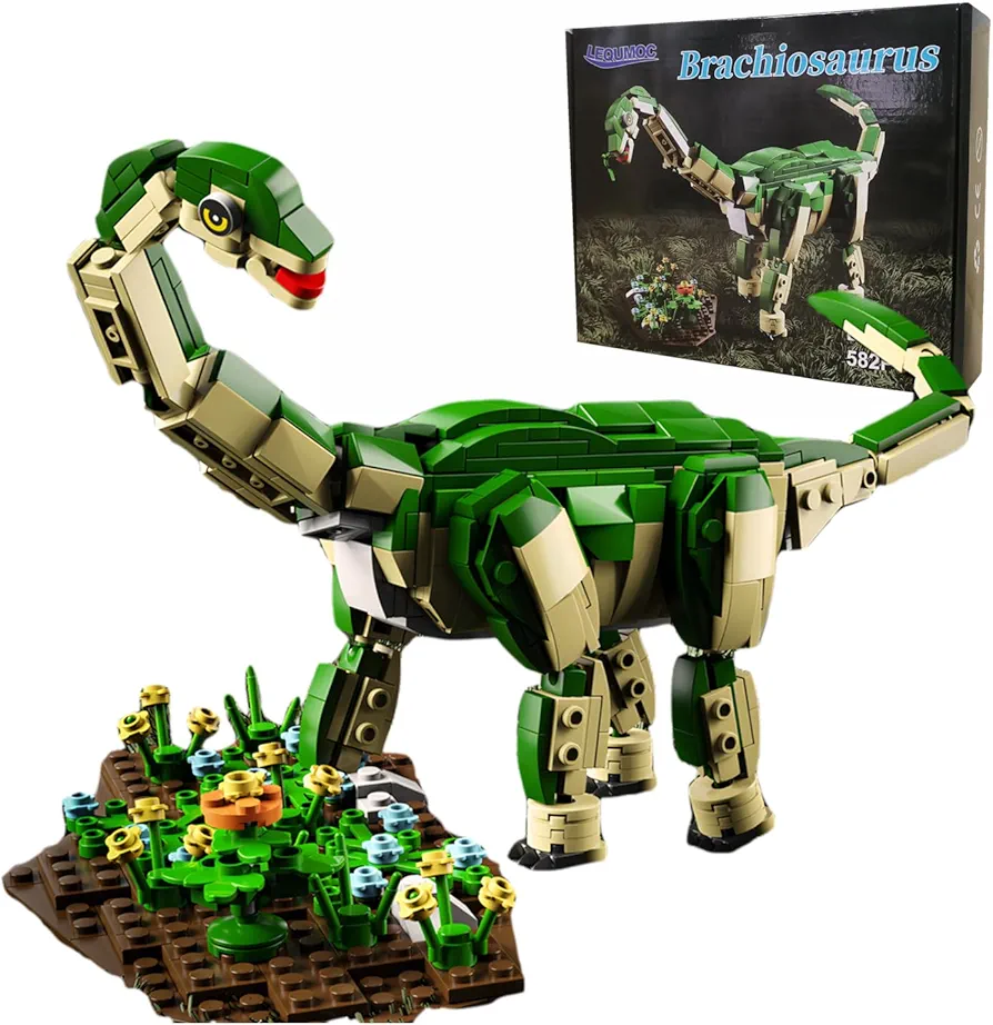 L002 Dinosaur in Building Kit, Jurassic Brachiosaurus, Dino World Park, Set for Boys and Girls, Age 4 + Year Old, 582PCS