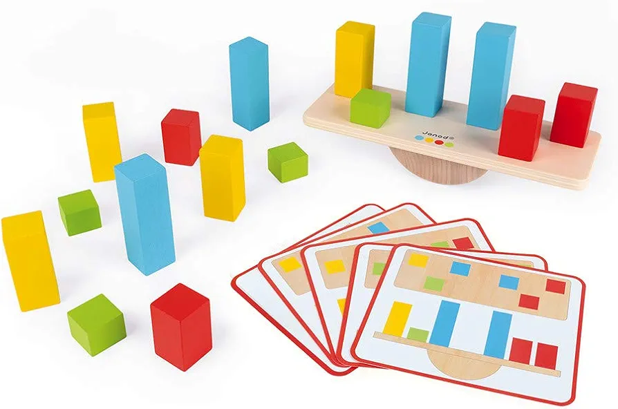 Janod Essentials Weights Balance Game - Magnetic Scale with 16 Wood Blocks - Ages 3+ - J05063