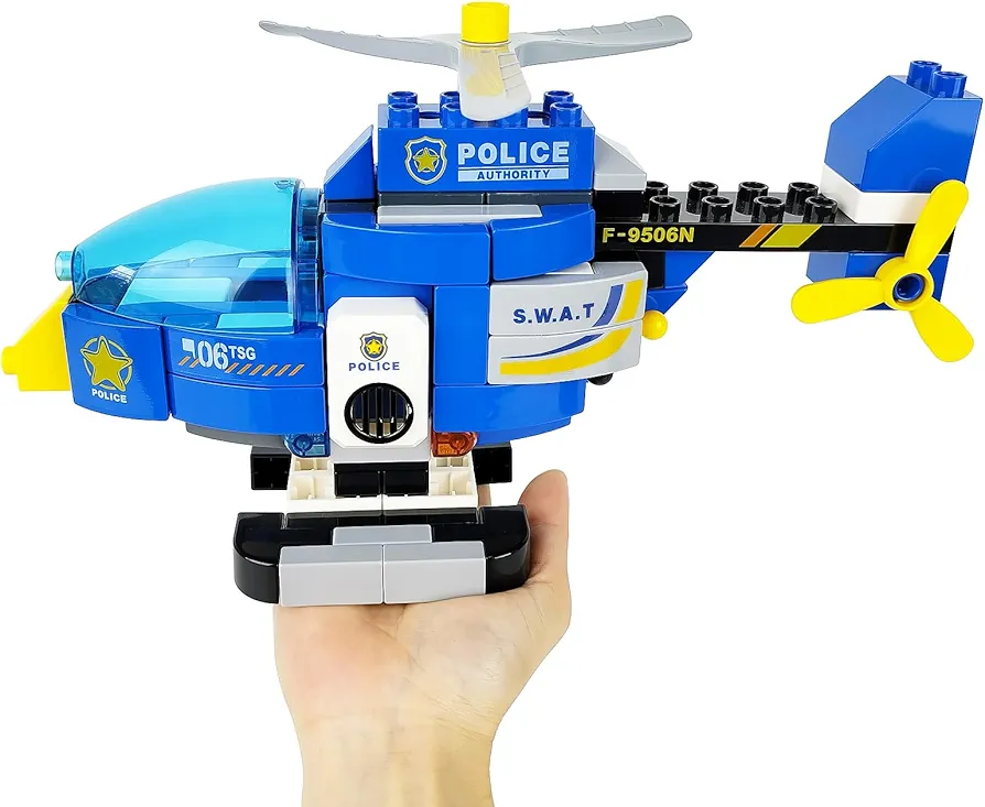 City Police Building Set, Large Size Police Helicopter Building Blocks Toys, STEM Police Construction Toy for Kids Boys Girls Ages 6+ Years (FL1681)