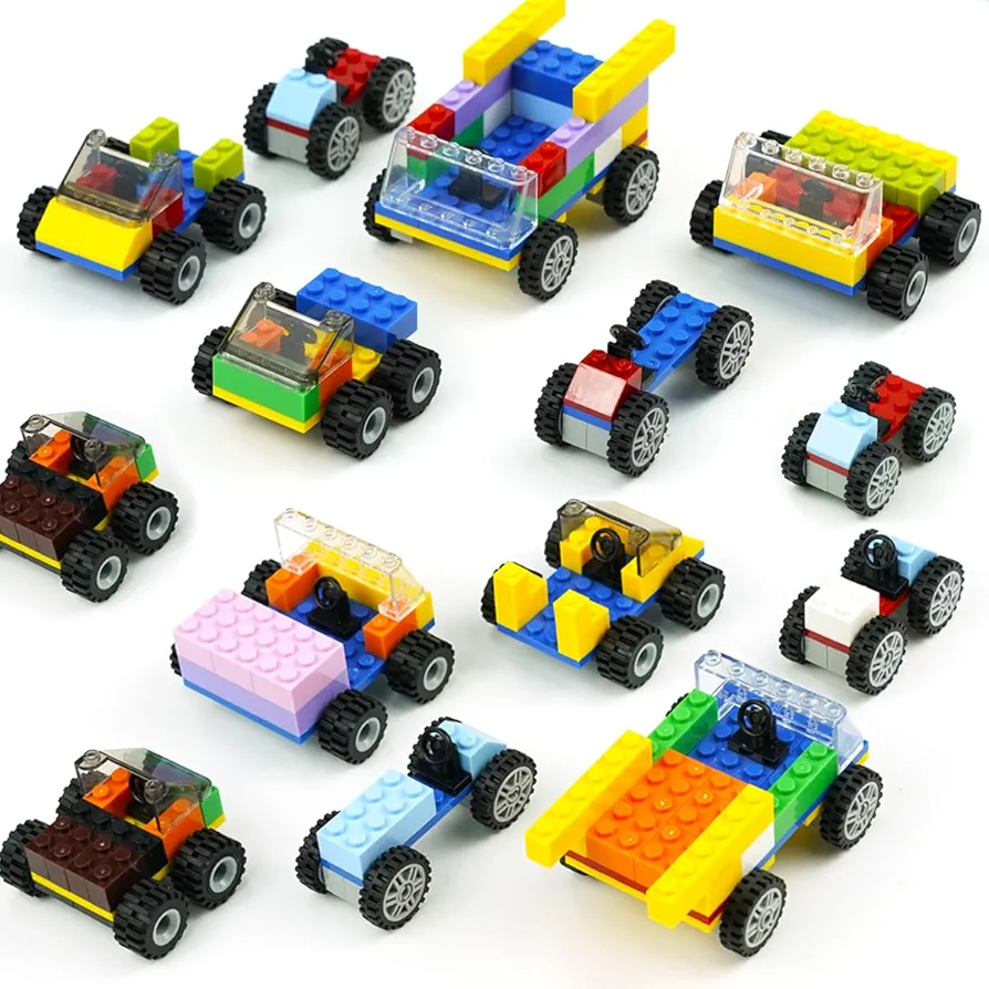 Classic Bricks Wheels and Axles Sets, Over 400 + 56Pieces Building Block Toys, Car Parts Kits with Steering Wheels, Tims, Rubber Tires