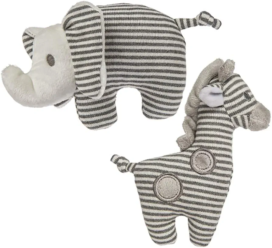 Mary Meyer Afrique Soft Toy Baby Rattles, Set of 2, 5-Inches, Giraffe and Elephant