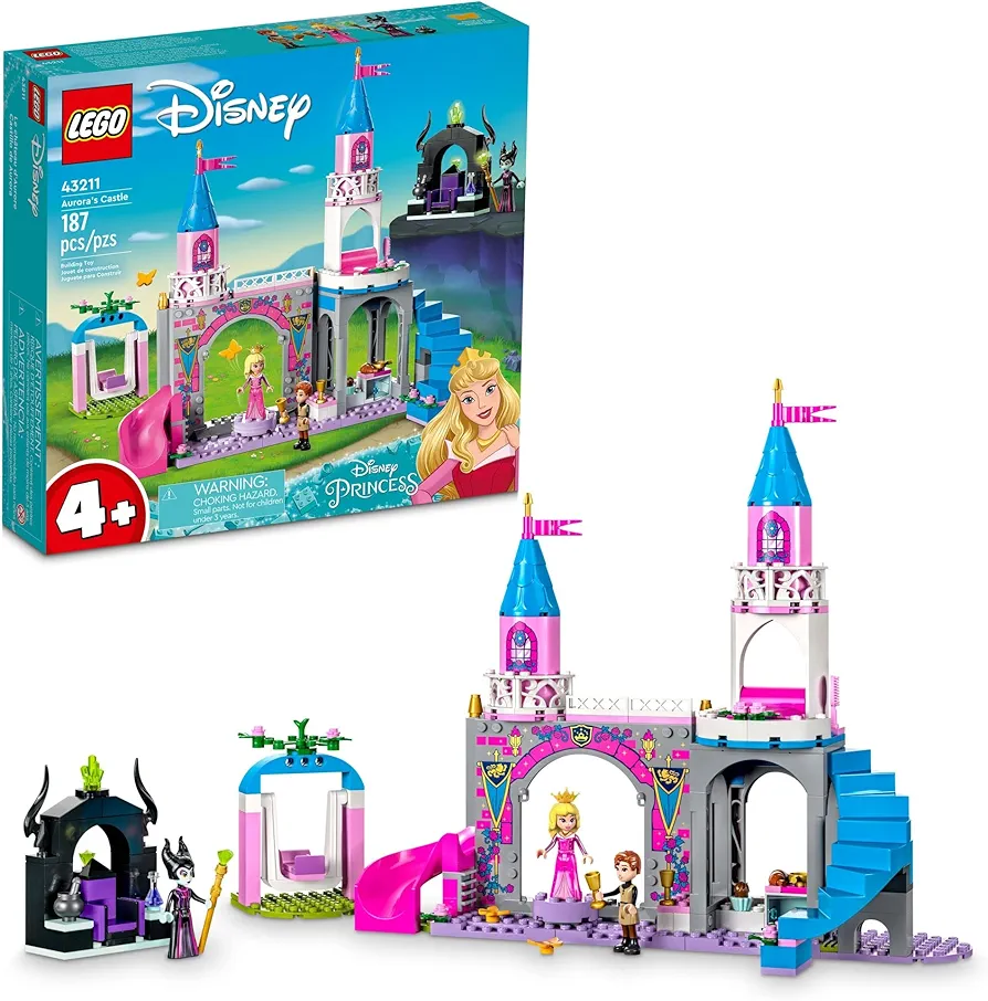 LEGO Disney Princess Aurora's Castle Building Toy Set 43211 Disney Princess Toy with Sleeping Beauty, Prince Philip and Maleficent Mini-Doll Figures, Disney Gift Idea for Kids Boys Girls Age 4+