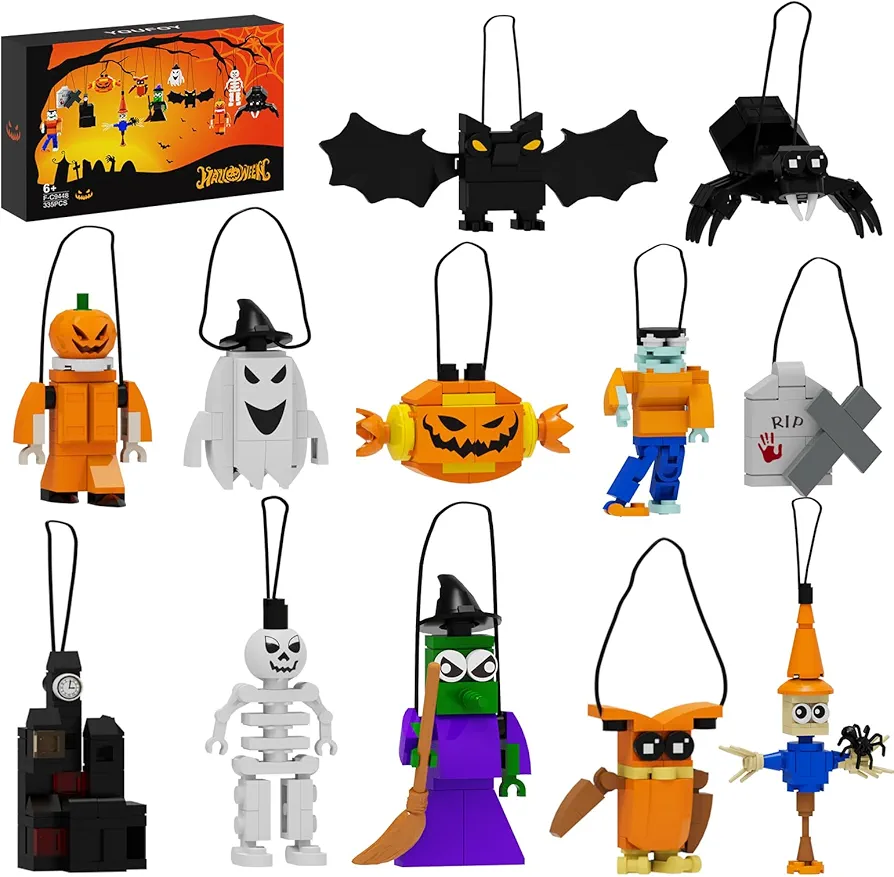 Christmas Ornaments Building Kit, Christmas décor with Pumpkin Ghost Witches Spider Haunted Building Set, Hanging for Christmas Tree Party Home Decor, Christmas Toy for Kids