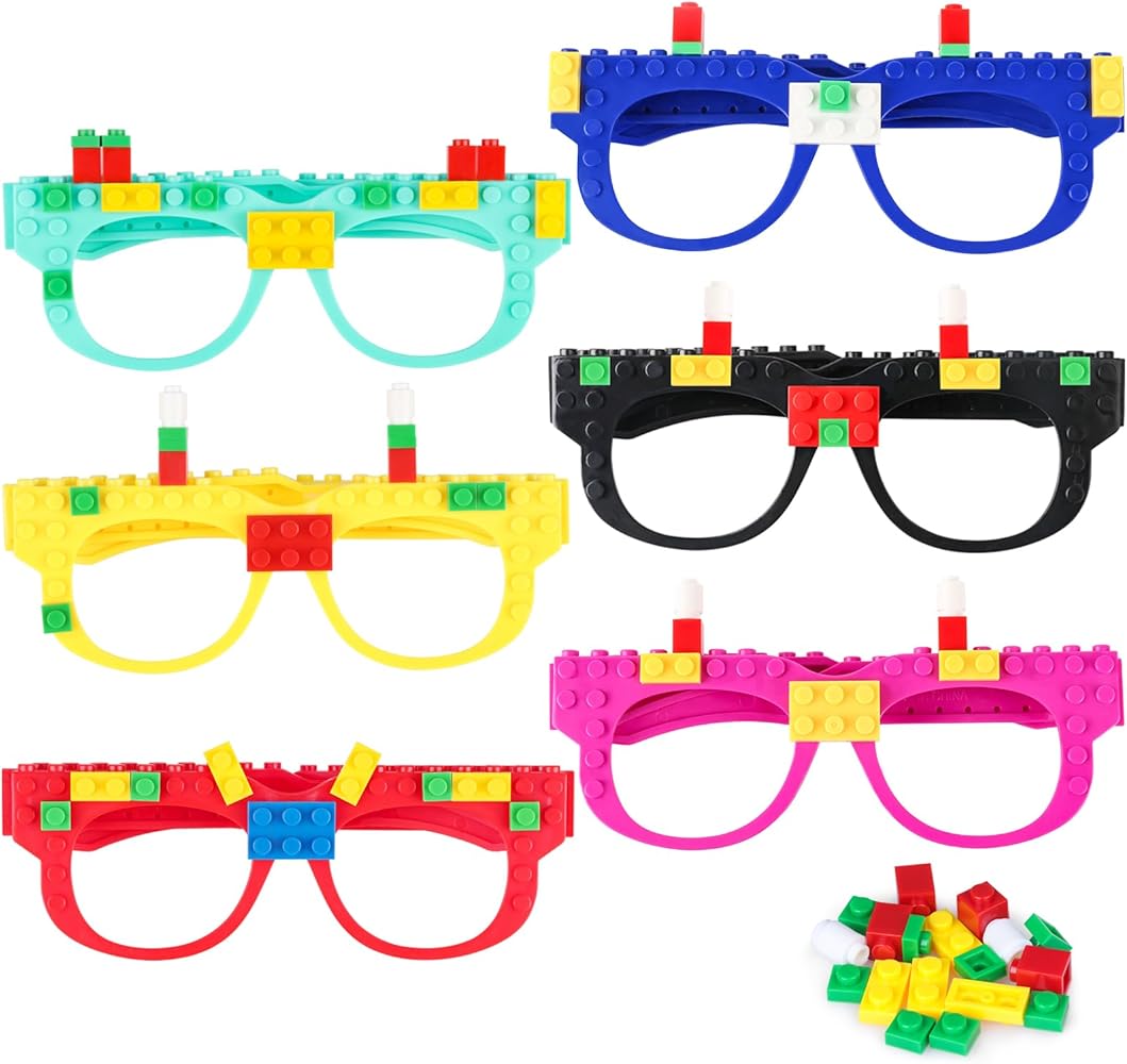 Hxezoc 12 Pcs DIY Building Bricks Glasses Building Blocks Games for Kids Creative Building Block Birthday Party Supplies