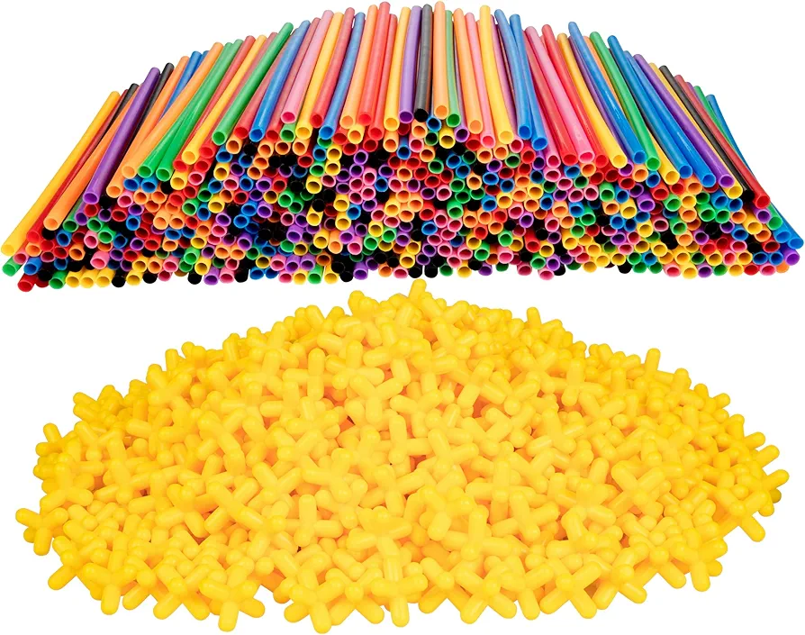 1000pc Building Straws & Connectors Set for Kids - STEM Educational Construction Toy includes Assorted Colors & Interlocking Connectors - Helps Develop Motor Skills & Learning - Age 3+