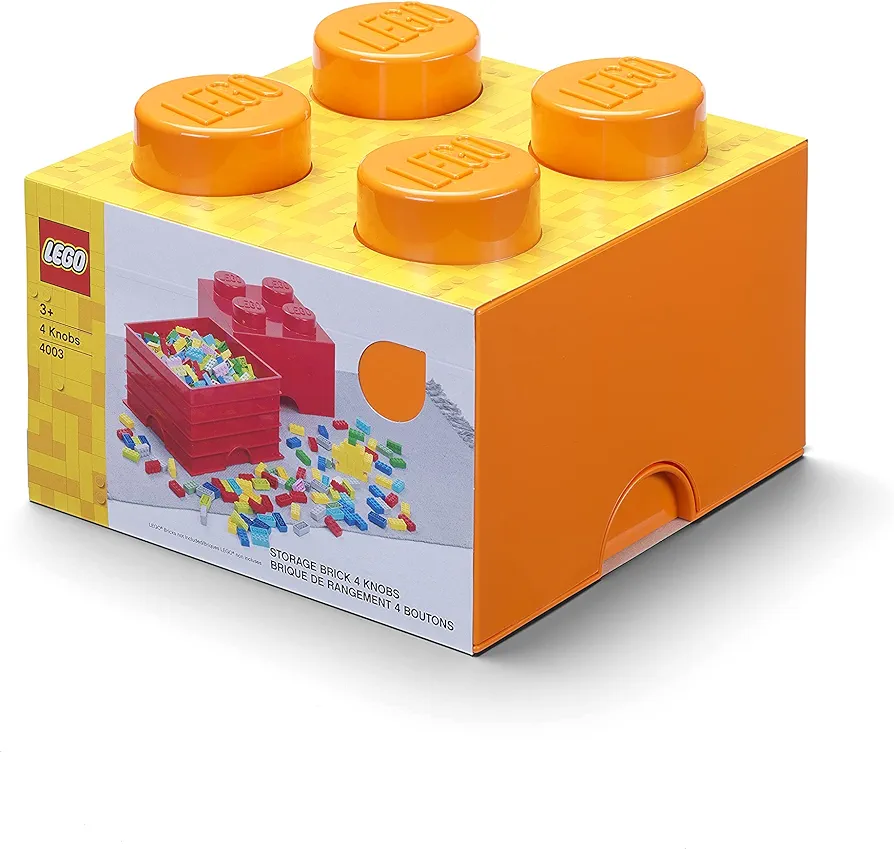 LEGO Brick 4 Knobs Stackable Storage Box, Bright Orange, 5.7 litre