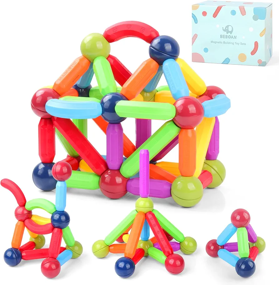 68pcs Magnetic Sticks and Balls Building Blocks Stem Toy for Kids Toddlers Ages 1-3/3-5/4-8 Boys & Girls, Learning Educational Magnet Preschool Toys Gift Set