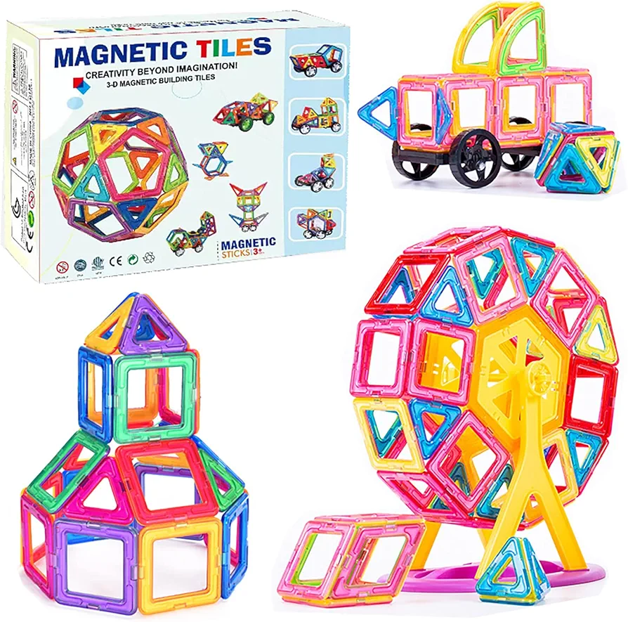 Magnetic Blocks Tough Building Tiles STEM Toys for 6+ Year Old Boys and Girls Learning by Playing Games for Toddlers Kids Toys（72PCS