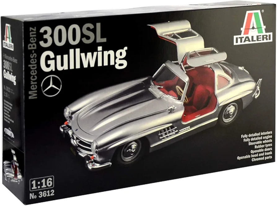 Italeri 3612S 3612S-1:16 Mercedes-Benz 300 SL Gullwing, Model Building, Building kit, Stand Model Making, Crafts, Hobby, Gluing, Plastic kit, unpainted