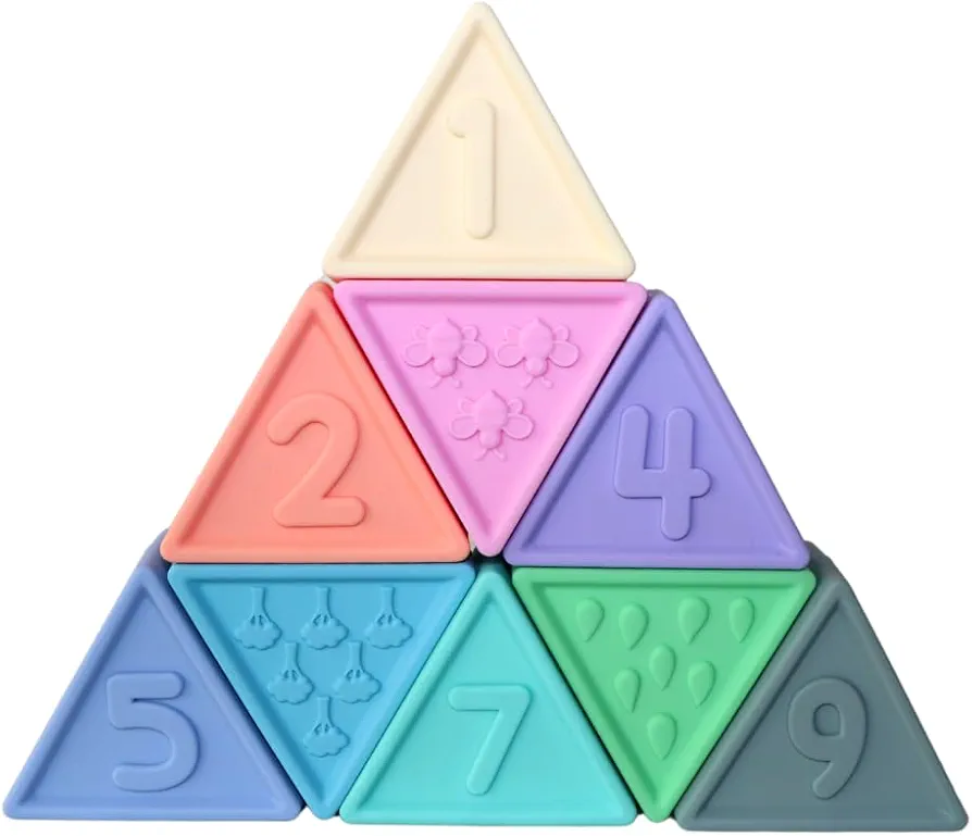 Triblox Pastel, 9 Silicone Blocks with Numbers and Illustrations